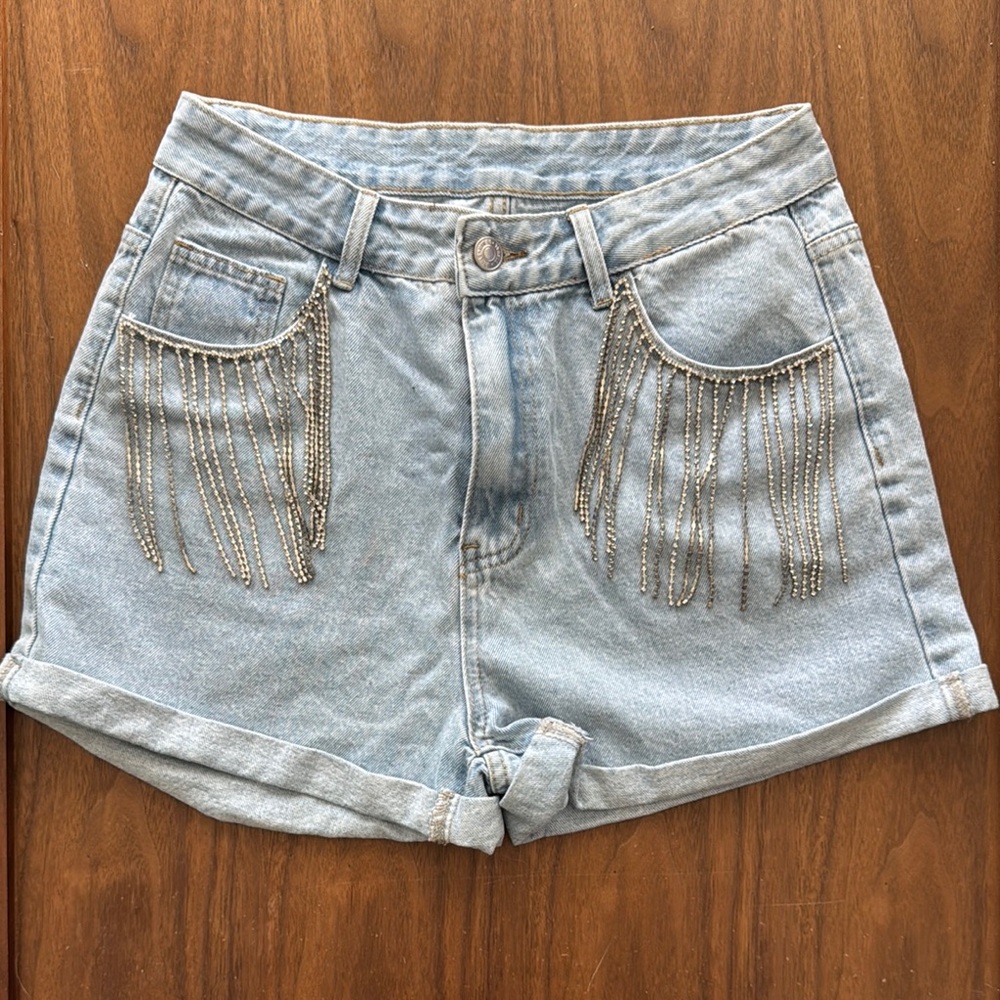 Festival Denim Shorts With Chain Detail